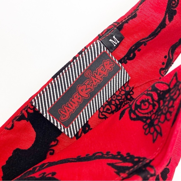 ModCloth X JawBreaker Velveteen Retro Pinup Rockabilly Cameo Midi Dress Red - Picture 11 of 13